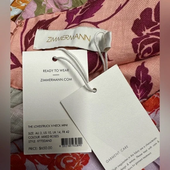 SOLD NWT Zimmermann Lovestruck V-neck Halter Mini Dress Sz US 10 - Picture 15 of 15